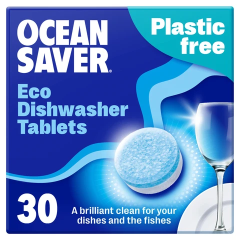 OceanSaver Eco-Friendly Dishwasher Tablets - Pack of 30 | Non-Toxic & Plastic-Free Dish Washing Tablets for Sustainable Cleaning | All in One Plant-Based Dishwasher Salt & Rinse Aid for Tough Stains