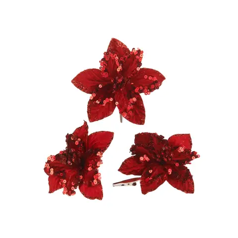 WeRChristmas Artificial Red Poinsettia Flower with Clip, 3 Pack, 12 cm