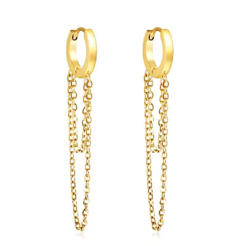 18K Gold Plated Stainless Steel Long Chain Dangle Earrings, Cross Charm Tassel Drop Earrings