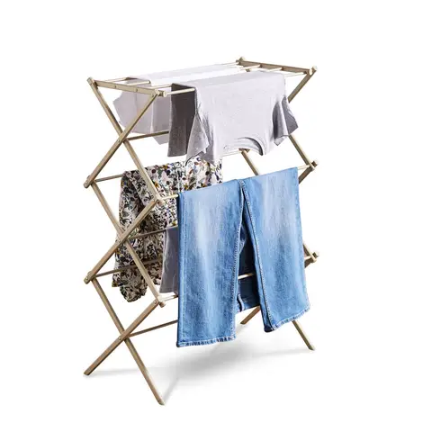Tower 3 Tier Compact Airer with 11 Drying Rods, Racks for Shoes, Foldable, Latte