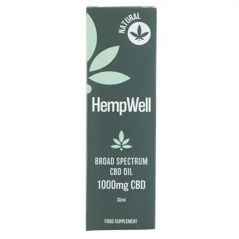 HempWell 1000mg Broad Spectrum CBD Oil - 0% THC, Organic Hemp Seed Oil, Vegan & Lab Tested - Natural Flavour - 30ml