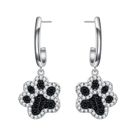 Ever Faith Paw Print Cubic Zirconia Dangle Earrings