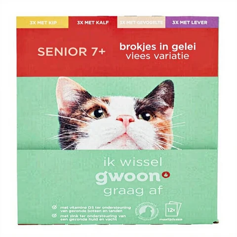 G'woon Senior Brokjes In Gelei Vlees Variatie Kip, Kalf, Gevogelte & Lever 12x100G