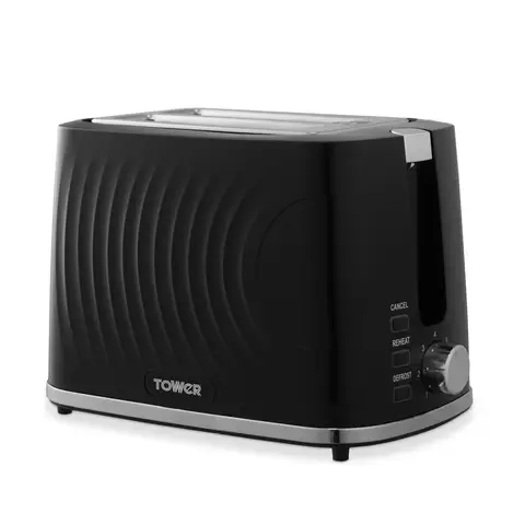 Tower Sonar 2-Slice Toaster, Textured, Cord Storage, 900W, Black - T20090BLK