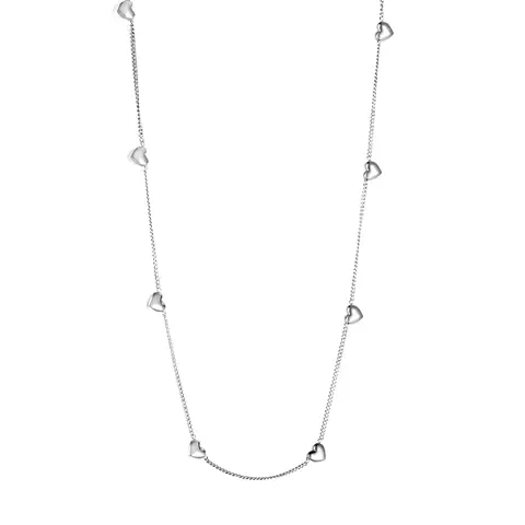 Silver Tone Stainless Steel Heart Station Necklace, 40+5cm Dainty Love Charm Choker