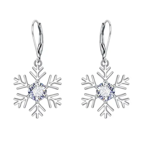 Ever Faith White Cubic Zirconia Snowflake Dangle Earrings