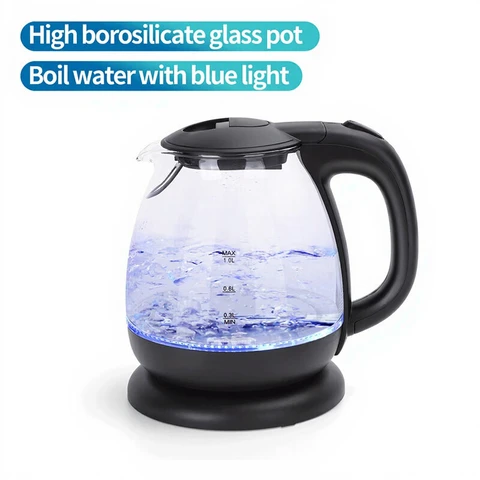 Aigostar Electric Kettle Glass & Plastic 2200W 1.0L Black VDE /Elfin