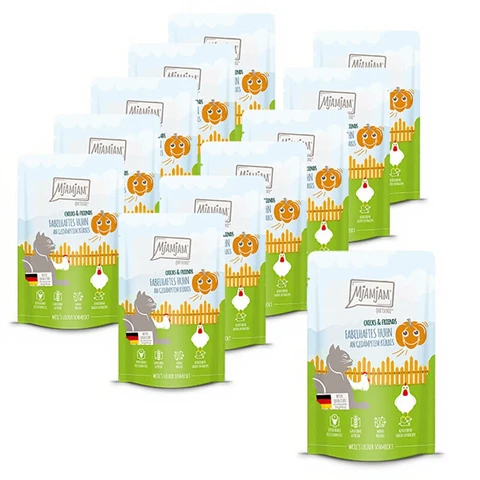 MjAMjAM - Nourriture pour chat - Quetschie - Poussins & Amis - Délicieux poulet sur courge cuite à la vapeur - 12 x 125 g