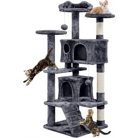 Yaheetech Kratzbaum stabiler Katzenbaum Katzenkratzbaum Katzenmöbel, Kletterbaum für Katzen Höhe 137 cm, dunkelgrau