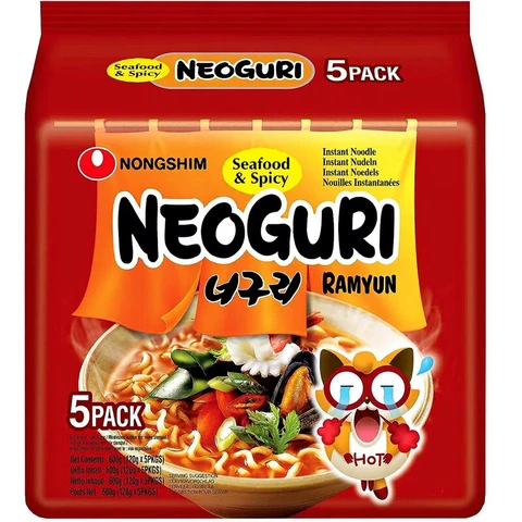 Nongshim NOODLES SEAFOOD & SPICY NEOGURI 5X120g 5-pak Zeevruchten Pittige Noedels 5 pakken