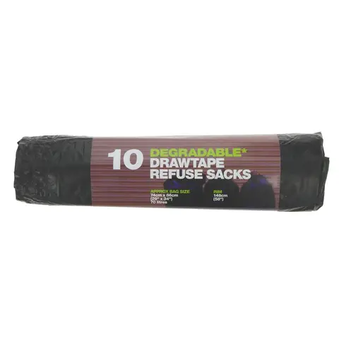 D2W  Refuse Sack Drawtape 70L  100% Degradable, 74x86cm  10 Bags
