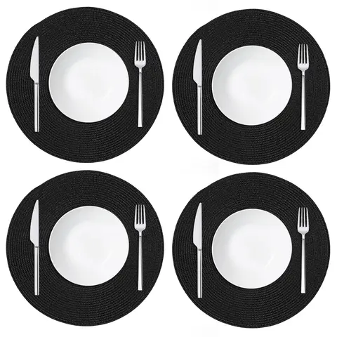 Placemats Woven Round Black 4pcs