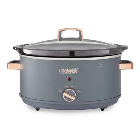 Tower Cavaletto 6.5 Litre Slow Cooker - Grey and Rose Gold, 3 Heat Settings, Removable Crockpot, Cool-Touch Handles, T16043GRY