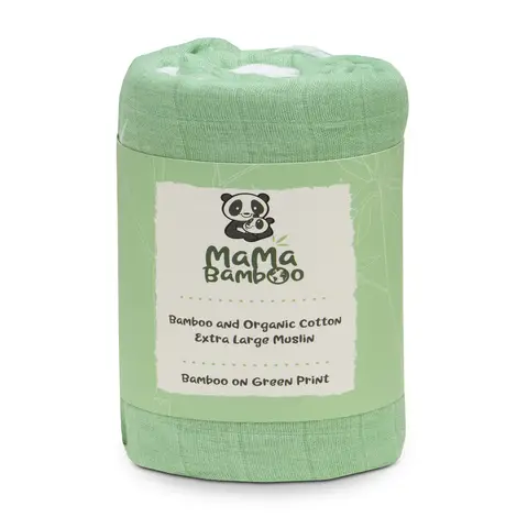 Mama Bamboo Muslin 0-3 Months Green Bamboo Print