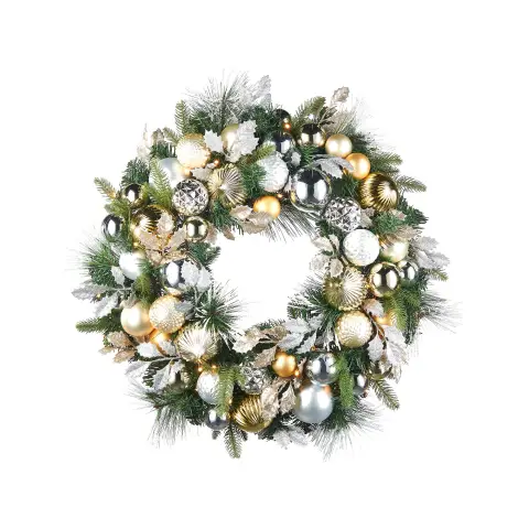WeRChristmas Pre-Lit Decorated Wreath, Silver/Champagne/Gold, 76 cm