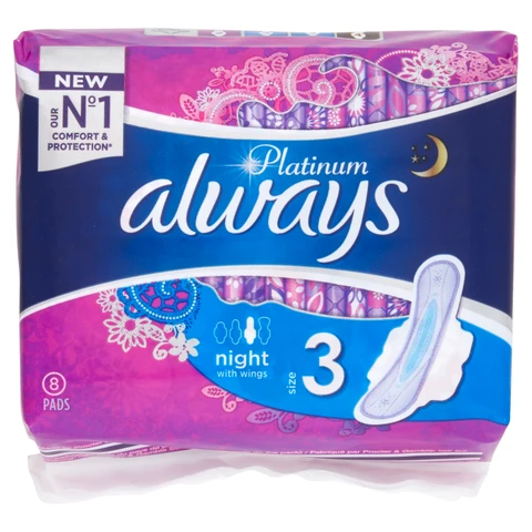 Always Platinum Sanitary Towels Long Plus With Wings Size 3 8 Pad