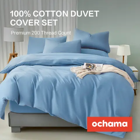 H.XUN Duvet Cover + pillowcases 60*70cm ( Two Packs), Blue 140*200 cm 100% Cotton 3-Piece Duvet Cover Set -Solid Color -  Skin-friendly