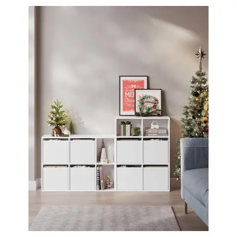 SONGMICS HOME Étagère livre montage ultra-rapide sans outil 6 cases 4 tiroirs tissu 27x83x61.6 cm blanc neige