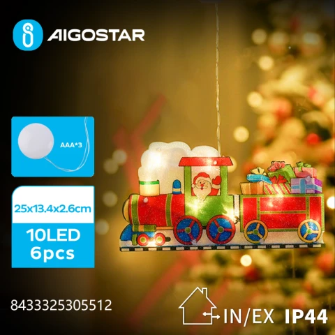 Aigostar Pendentif à piles avec ventouse train de Noël, petit, blanc chaud