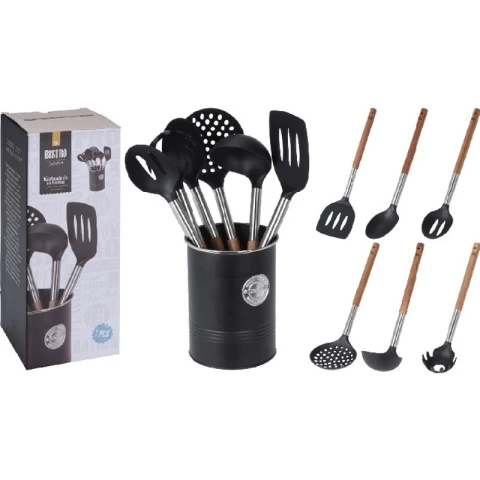 Ensemble d'ustensiles de cuisine antiadhésifs résistants à la chaleur avec support, spatule,