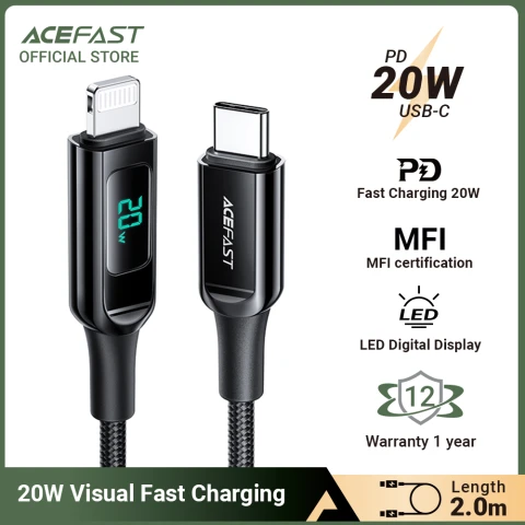 ACEFAST C6-01 USB-C to Lightning zinc alloy digital display braided charging data cable