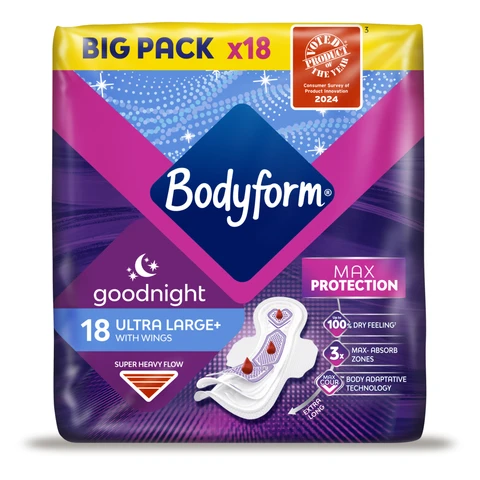 Bodyform Cour-V Ultra Night Sanitary Towels Wings 18 Pack