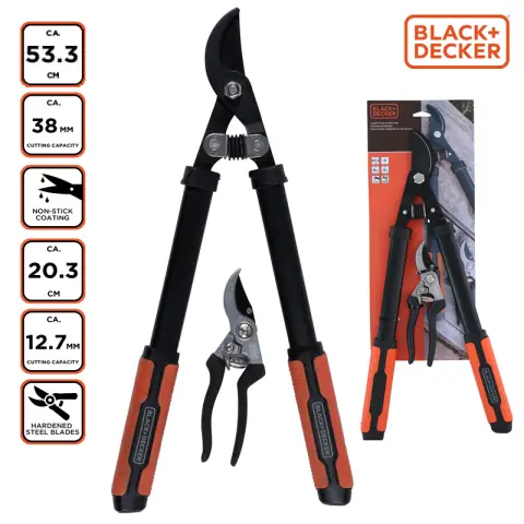 BLACK+DECKER Pruning Shears 53.3 cm and 20.3 cm – Black/Orange