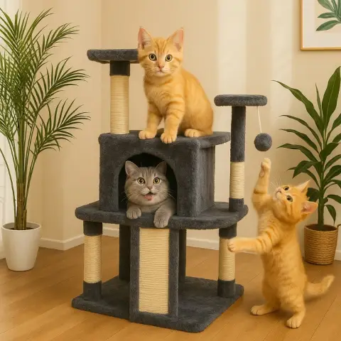H.XUN Mehrstöckiger Katzenbaum mit Bett – platzsparendes Design für große Katzen, Sisal-Kratzbäume,