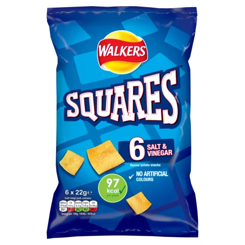 Walkers Squares Salt & Vinegar Multipack Snacks Crisps 6x22g