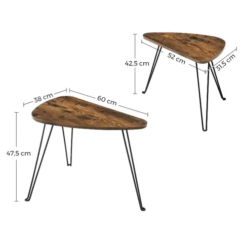 VASAGLE Koffietafel met set van 2 bijzettafels voor woon- of eettafel en slaapkamer, industriële vintage, bruin/zwart