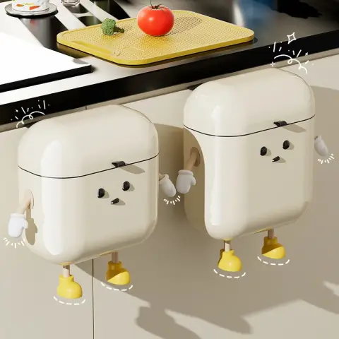 Kitchen Trash Can Wall Mounted Hanging Garbage Bin With Lid for Food Waste white 9l Cartoon 9 L