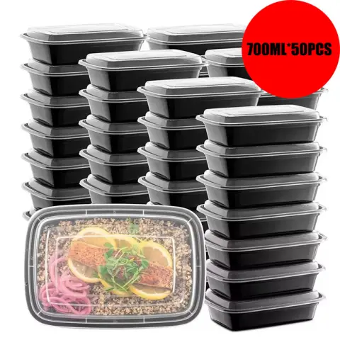 Disposable Meal Box With Lid Reusable Meal Prep Containers Black Rectangular 700ml 50 Sets 700 ml 50 Sets