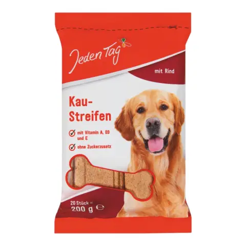 Jeden Tag Kau-Streifen mit Rind für Hunde 20 Stück 200 g