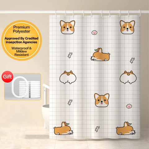 H.XUN Duschvorhang, 1,8 x 2 m, mit kostenlosen Haken – verdickter Polyester, ohne Bohren, windstabil