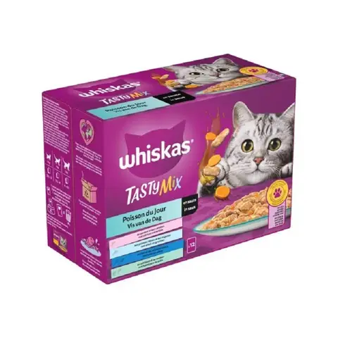 Whiskas Kattenvoer Nat Adult Smakelijke Vis Mix in Saus Multipack 12×85g