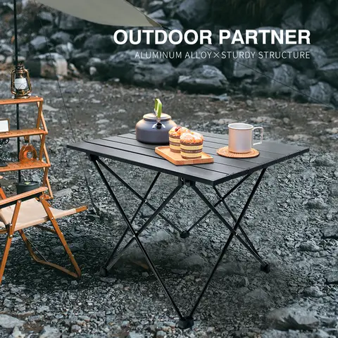Huacan Portable Folding Table for Outdoor Camping Lightweight Egg Roll Desk Garden Party Picnic black Black (68*46*41) Cm