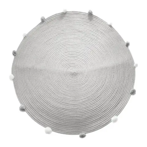 Atmosphera Round Rug with Pompoms Rug for Bedroom Casual Rug - D 90 cm - Grey