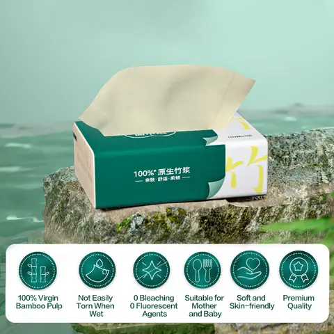 ochama Mouchoirs en Fibre de Bambou 3 Plis Doux et Naturels 100 Pièces (1 Paquet)