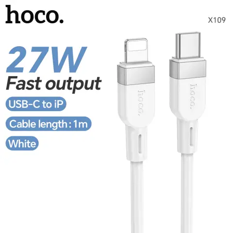 HOCO X109 27W Silicone USB-C to Lightning Charging Cable – 1M - White
