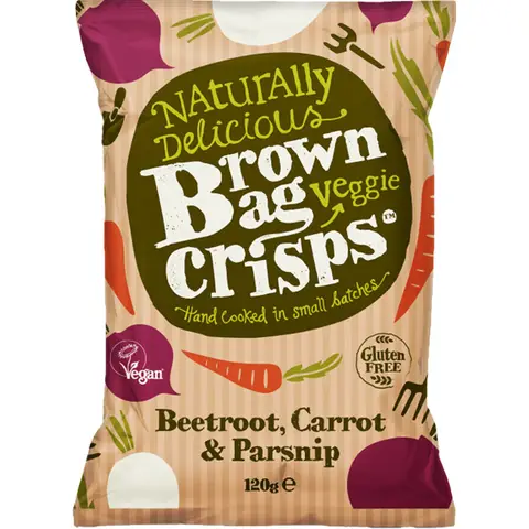 Brown Bag Crisps Beetroot, Carrot & Parsnip Veggie Crisps 120g