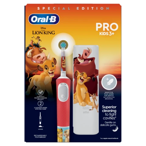Oral-B Kids Lion King Vitality Pro Electric Rechargeable Toothbrush + Bonus Travel Case for Age 3+
