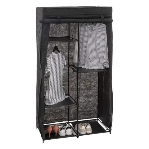Black 2-Door Wardrobe with 5 Shelves 89 x 44.5 x 169 cm
