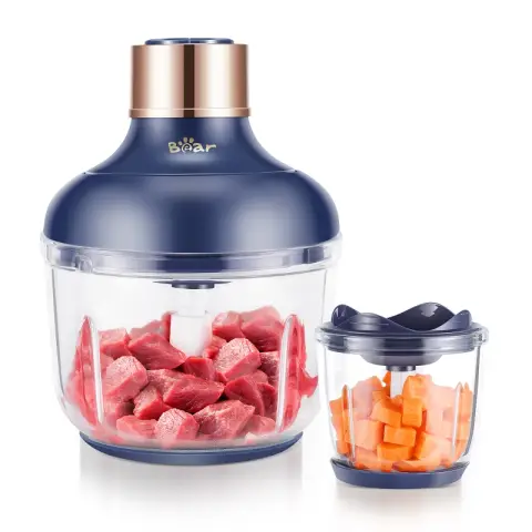 Bear Electric Food Chopper QSJ-D03Q1, 2 Glass Bowls (2L/8 Cup+0.6L/2.5 Cup), 400W