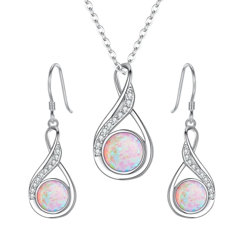 Ever Faith 925 Sterling Silver Cubic Zirconia Simulated Opal Necklace Earrings Set Wedding/Anniversary/Valentines/Christmas/Mother's Day Jewellery Gift for Women