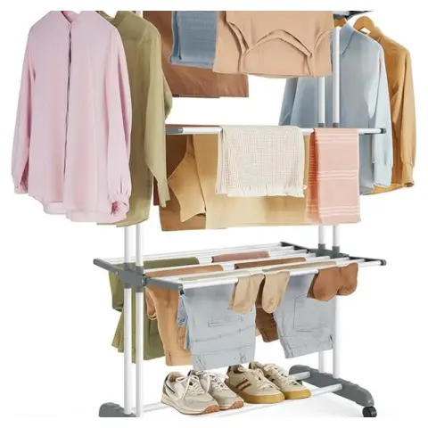 SONGMICS Clothes Airer 4 Tier Folding Wing Clothes Airer with Wheels Large LLR701W01