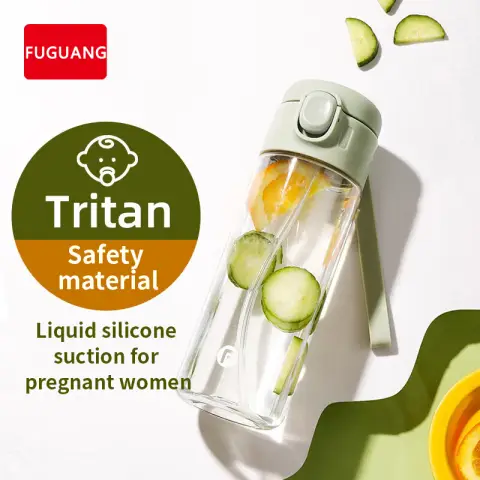 FUGUANG Tritan Plastic Mug Convenient Water Bottle Sports Mug with Straw - 480ml - Green Tea Cup 320 ml