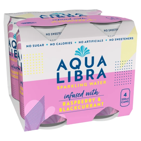 Aqua Libra Sparkling Water Raspberry & Blackcurrant 4 x 330ml