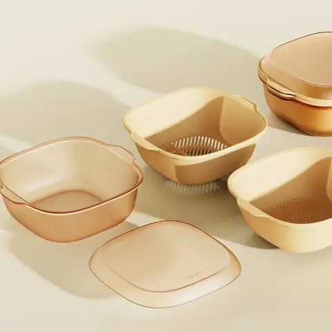 COOKER KING Square 4 in 1 Drain Colander Plastic Set for Placing and Washing Fruit Draining Quickly Multifuntional Washing Bowl Strainer Kitchen Set 3.3L
