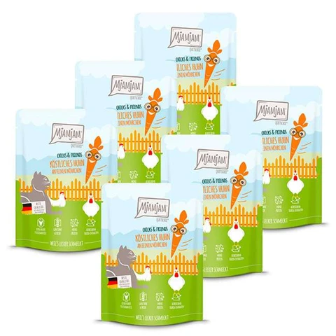 MjAMjAM - Quetschie - Chicks & Friends Sappige kip met smakelijke wortelen 6 x 300 g