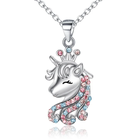 Unicorn Necklace for Girls, 925 Sterling Silver CZ Lucky Unicorn Pendant Necklaces Birthday Gift Christmas Jewellery Gifts for Daughter Granddaughter